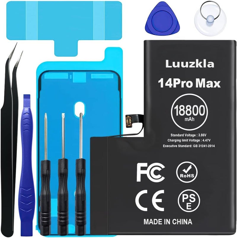 Luuzkla بطارية بسعة 18800mAh (ترقية جديدة 2025) متوافقة مع آيفون 14 برو ماكس، بطارية بسعة فائقة متوافقة مع آيفون 14 برو ماكس، مع مجموعة أدوات كاملة - سعة عالية 0 دورة - خدمة لمدة 24 شهرًا - Image 1